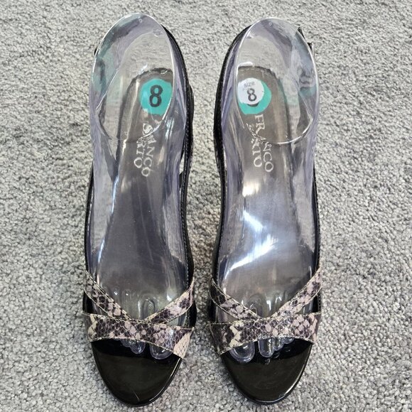 Franco Sarto Dallas Black Snakeskin Print Embossed Slingback Round Toe Heels - Picture 2 of 10